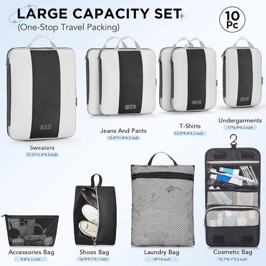 10 Set Compression Packing Cubes for Travel Essentials
