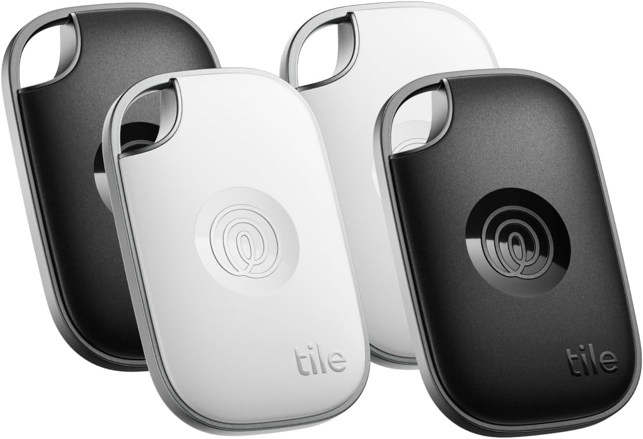 by Life360 Pro - Powerful Bluetooth Tracker, Key Finder and Item Locator for Keys Bags, and More. Both Ios and Android Compatible. Phone Finder. 4-Pack (Black/White)