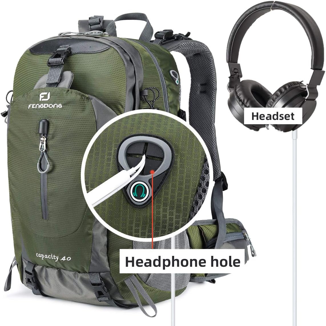 40L Waterproof Lightweight Hiking,Camping,Travel Backpack for Men Women (Green)