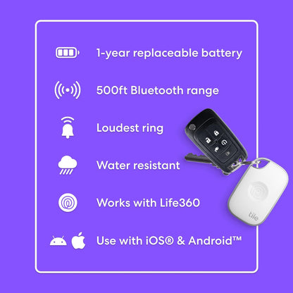 by Life360 Pro - Powerful Bluetooth Tracker, Key Finder and Item Locator for Keys Bags, and More. Both Ios and Android Compatible. Phone Finder. 4-Pack (Black/White)