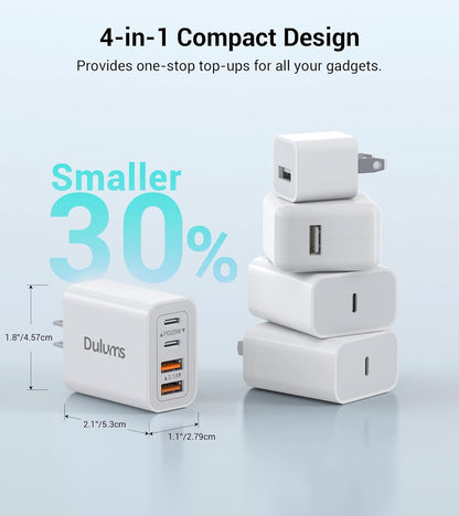 40W USB-C Charger Cube (2-Pack) – 4-Port Fast Charging Wall Adapter with PD & QC for iPhone, iPad, Samsung & More Devices
