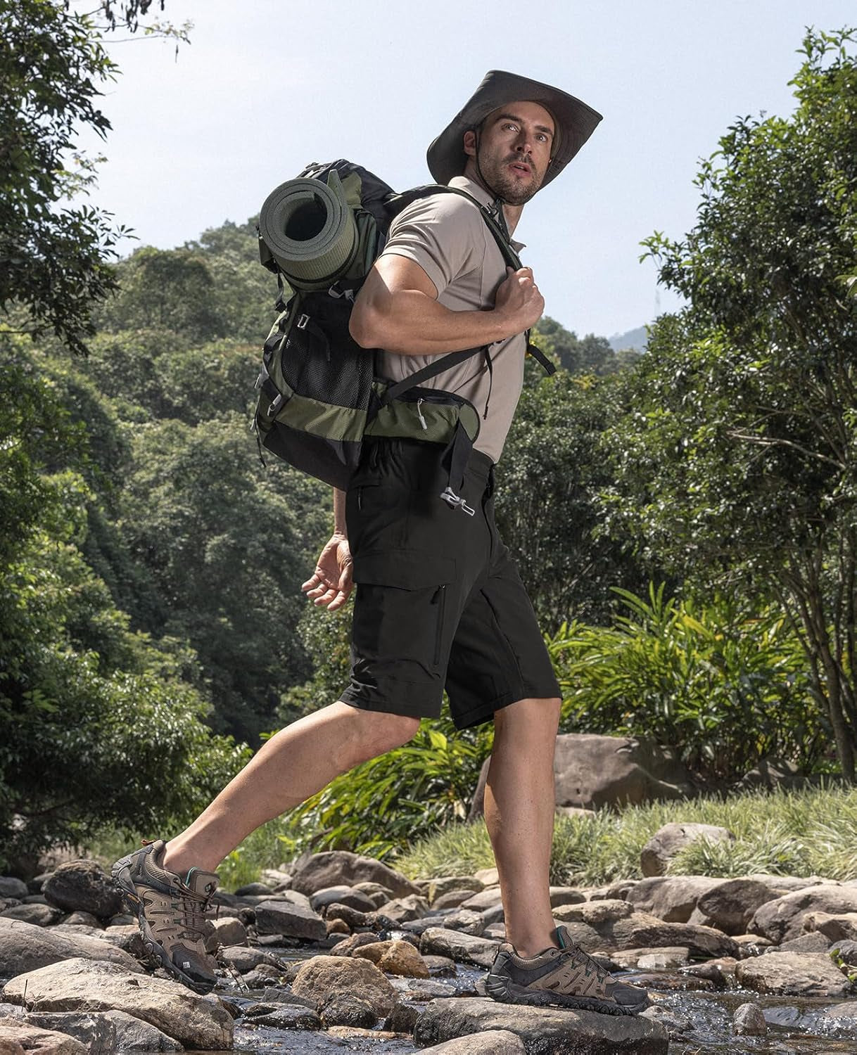 Men'S Hiking Cargo Shorts with 7 Pockets Quick Dry for Casual Work