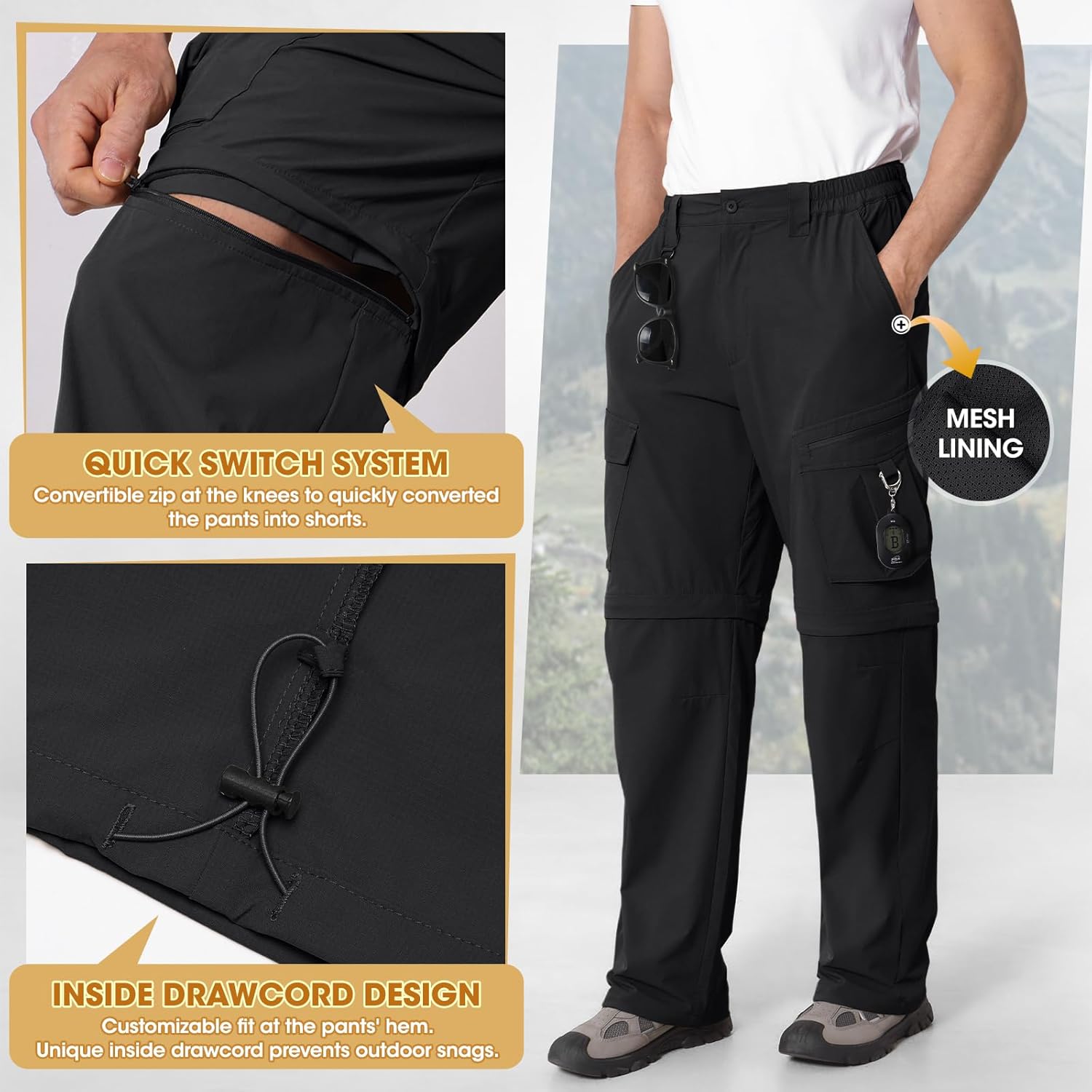 Mens Hiking Pants Convertible Quick Dry Cargo