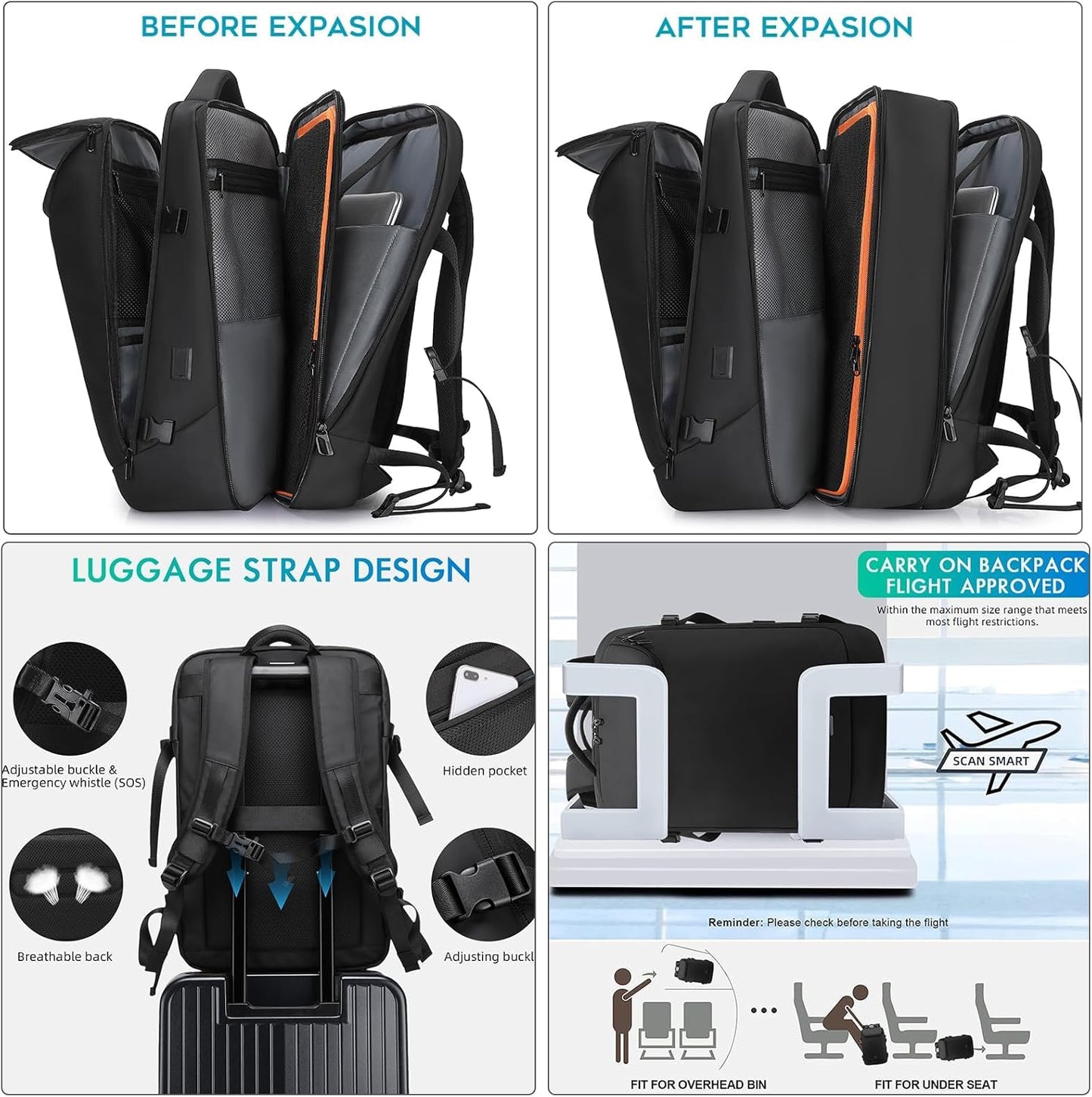 Travel Carry on Backpack 50L 