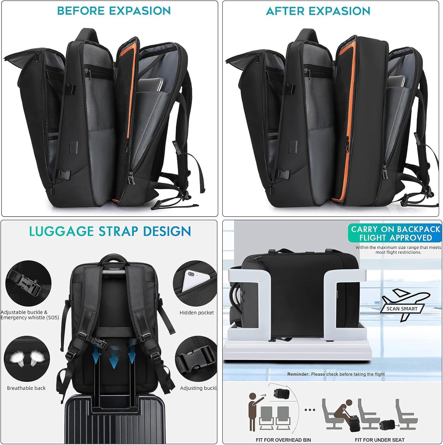 Travel Carry on Backpack 50L 