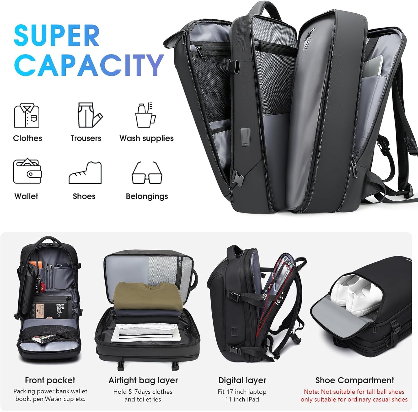 Vacuum Travel Backpack with Pump, 50L Expandable Compression