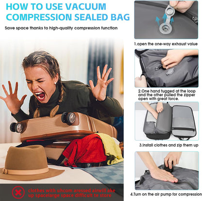 Vacuum Travel Backpack with Pump, 50L Expandable Compression