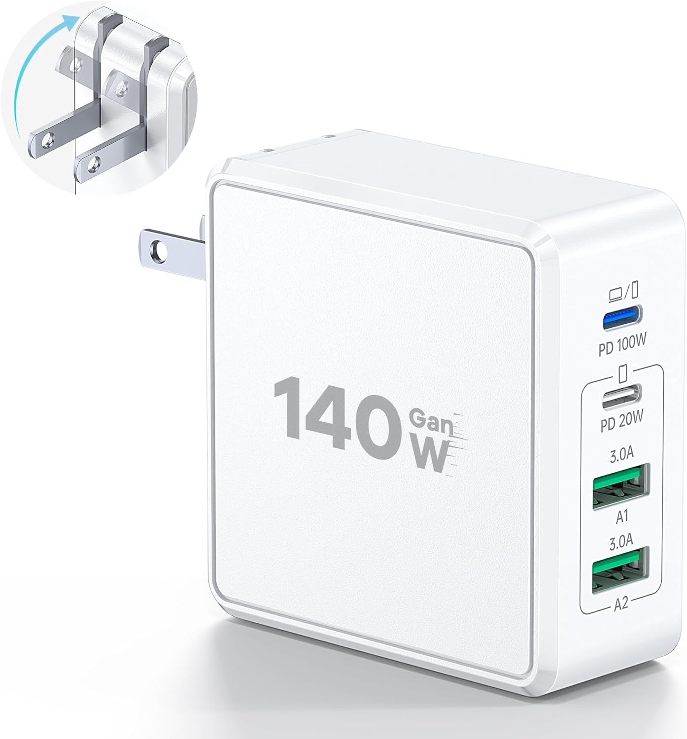 140W USB-C Wall Plug with 4 Ports – Super Fast Charging Cube for Laptops, Tablets & Phones