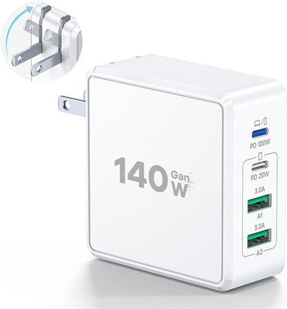 140W USB-C Wall Plug with 4 Ports – Super Fast Charging Cube for Laptops, Tablets & Phones