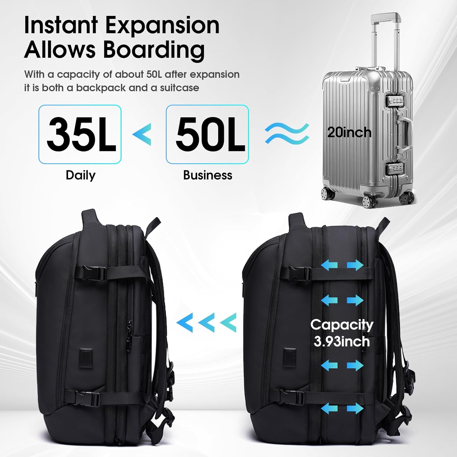Vacuum Travel Backpack with Pump, 50L Expandable Compression