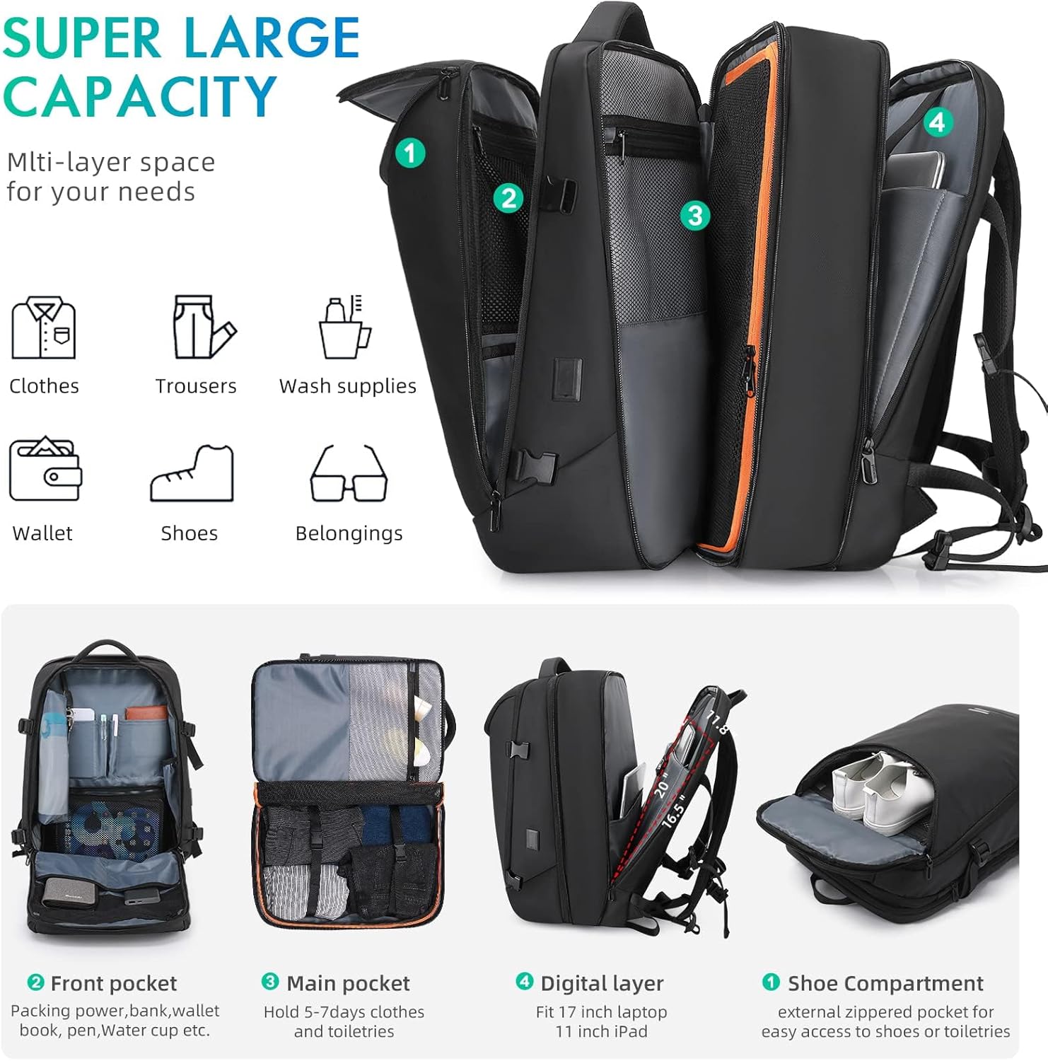 Travel Carry on Backpack 50L 