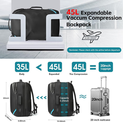 Vacuum Compression Backpack with Pump, Extra Large Capacity 45L 