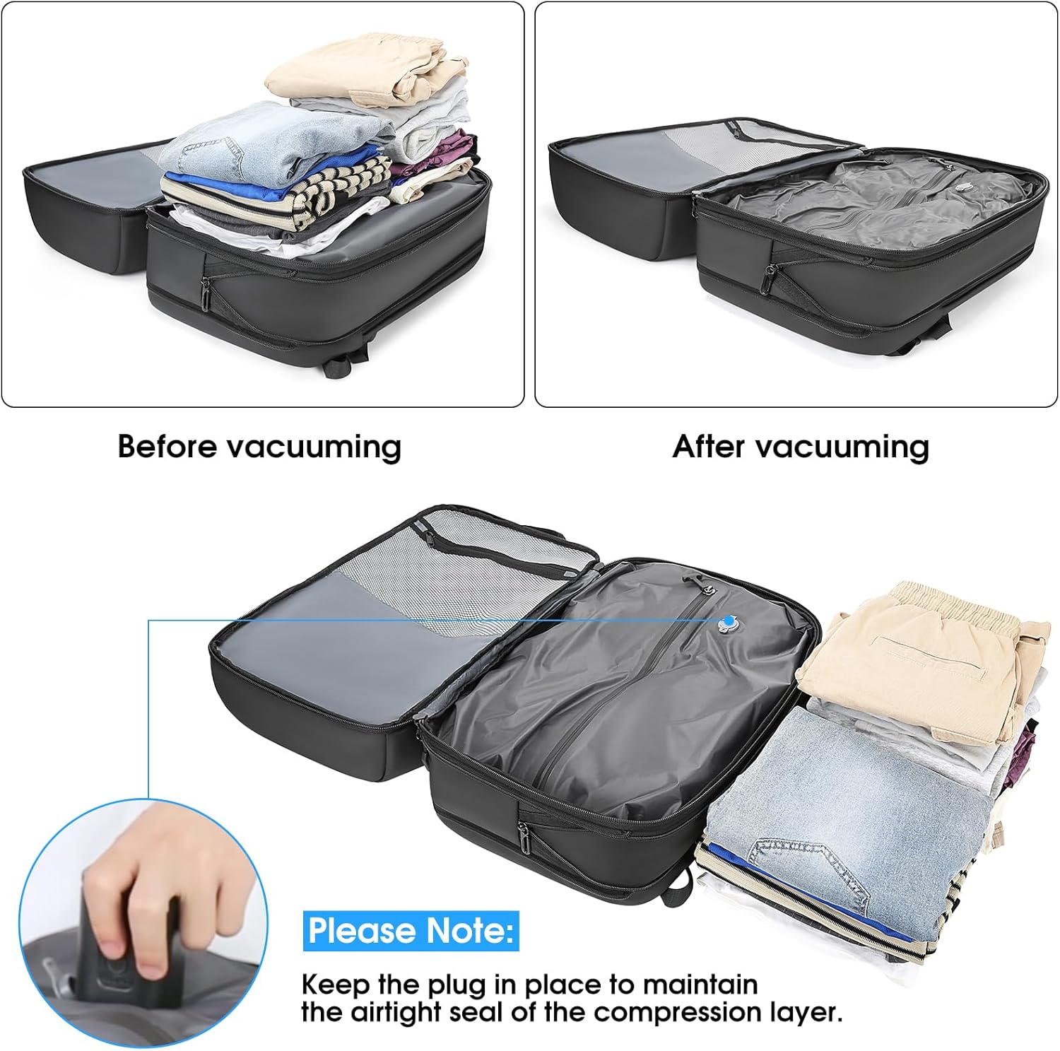 Vacuum Travel Backpack with Pump, 50L Expandable Compression