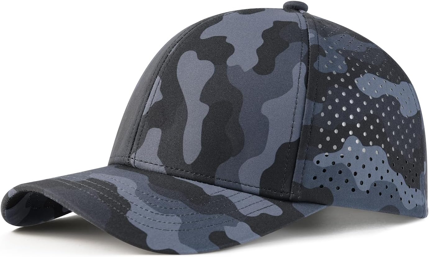 Men Quick Dry Baseball Cap Laser Cut Mesh Ball Curved Brim Snapback Hat