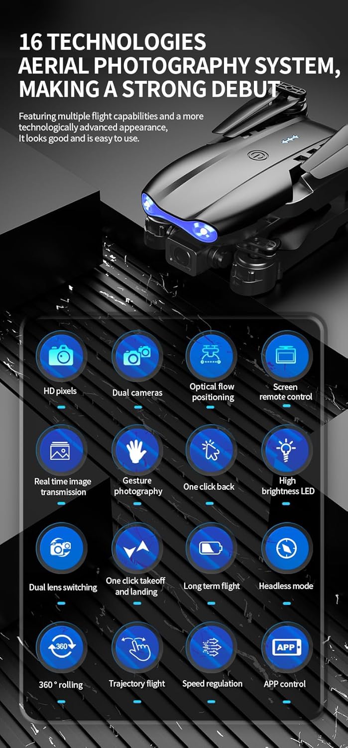 Falcon X 4K Drone – Built-In Screen, Foldable, 3 Batteries + Case