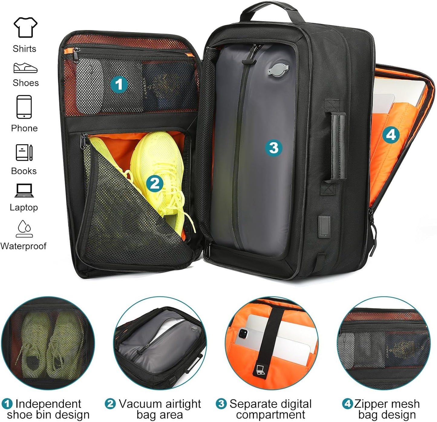 Vacuum Compression Backpack with Pump, Extra Large Capacity 45L 