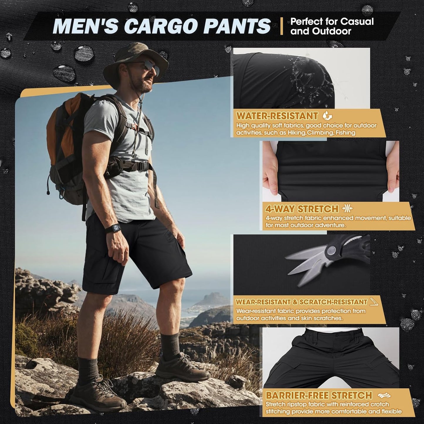 Mens Hiking Pants Convertible Quick Dry Cargo