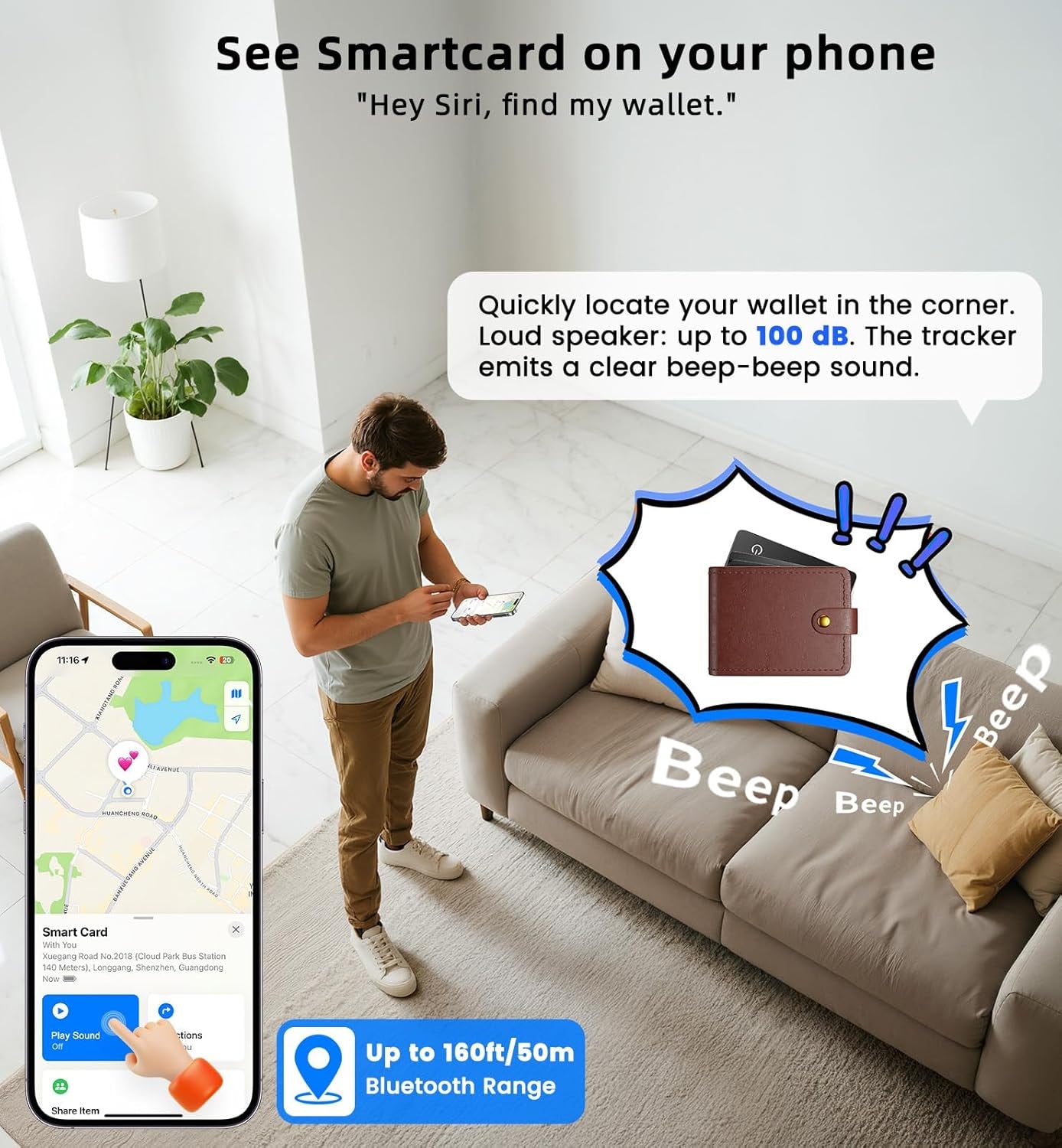 Slim Wallet Tracker Card – Works with Apple Find My, Rechargeable & Waterproof Bluetooth Locator for Wallets, Keys & Travel Essentials (iOS Only)