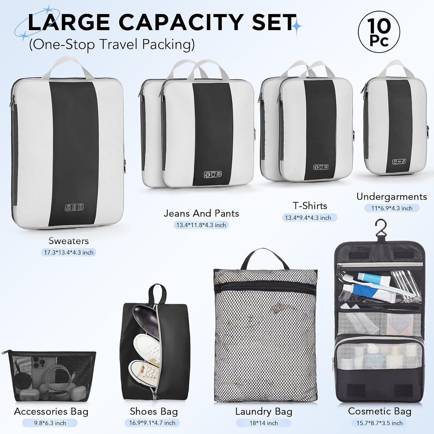 10 Set Compression Packing Cubes for Travel Essentials