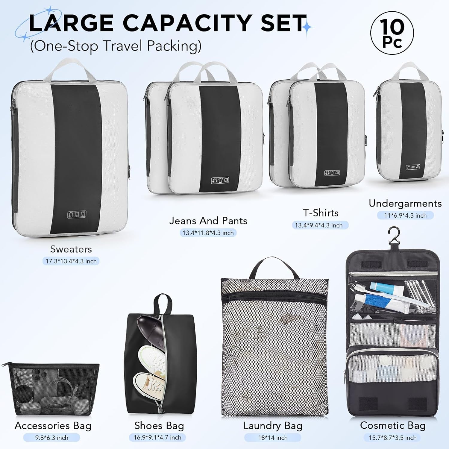 10 Set Compression Packing Cubes for Travel Essentials