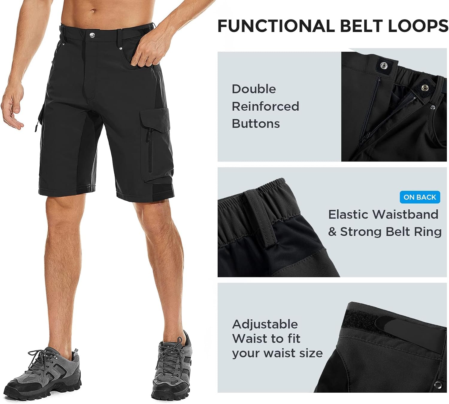 Men'S Outdoor Quick Dry Lightweight Stretchy Shorts for Hiking, Tactical, Camping, Travel with 6 Pockets