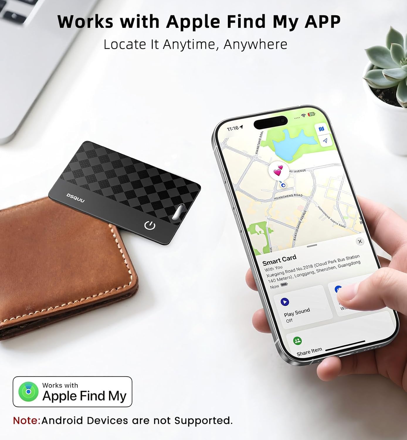 Slim Wallet Tracker Card – Works with Apple Find My, Rechargeable & Waterproof Bluetooth Locator for Wallets, Keys & Travel Essentials (iOS Only)